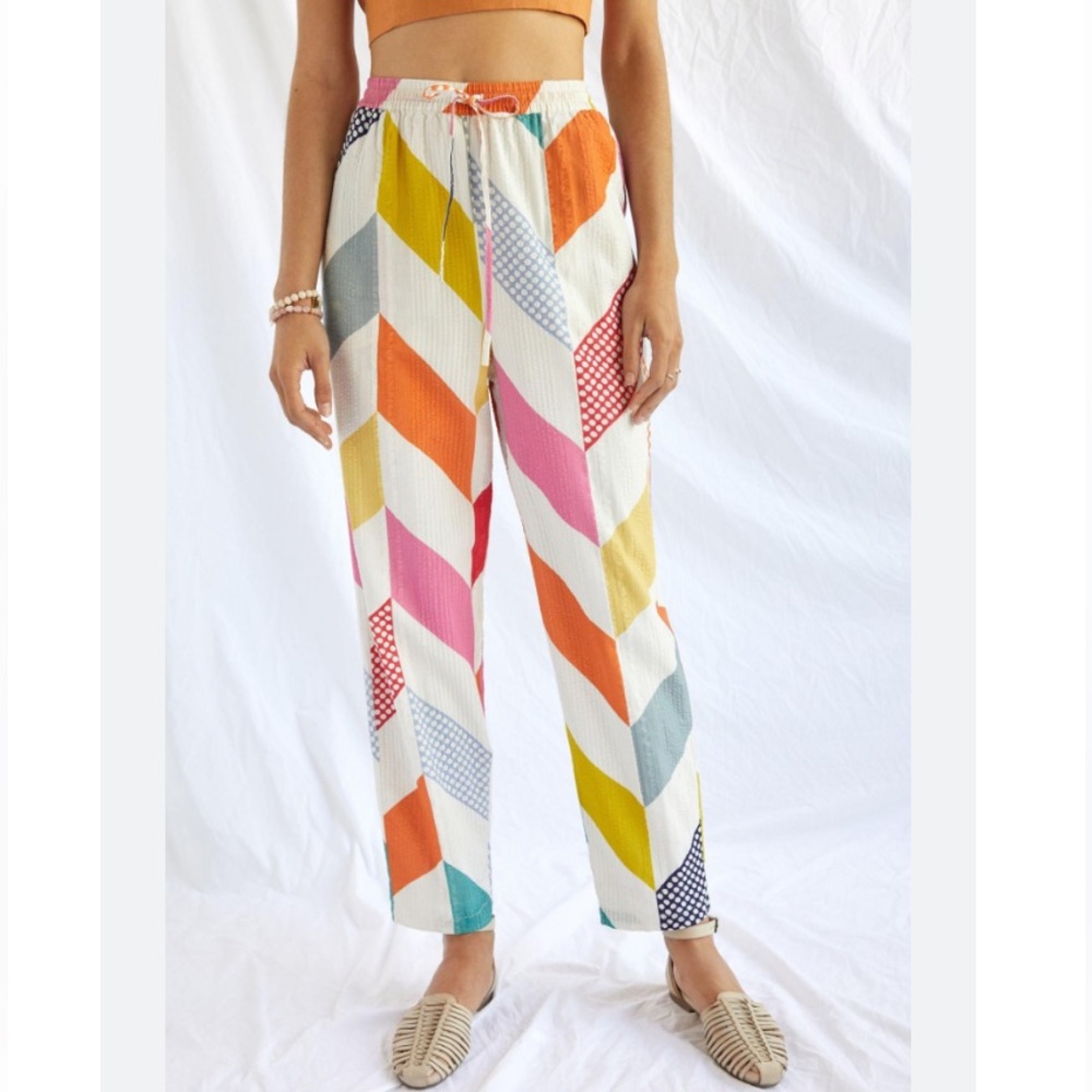 Anthropologie Geo Colorblocked Cotton Pants
